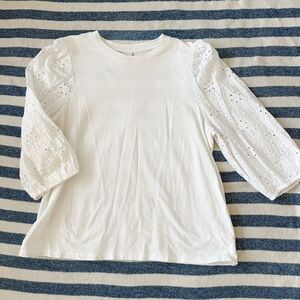 White Eyelet Sleeve Top